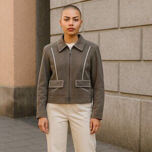 Women's Suede/Leather Jacket Size Small NEW Gray Pockets Lined Zip-Up